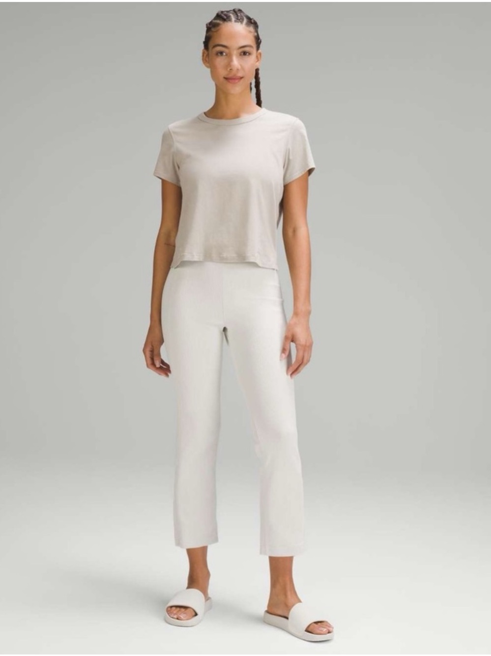 Lululemon Ribbed Softstreme Zip-Leg High-Rise Cropped Pants 25" in Bone Size 10